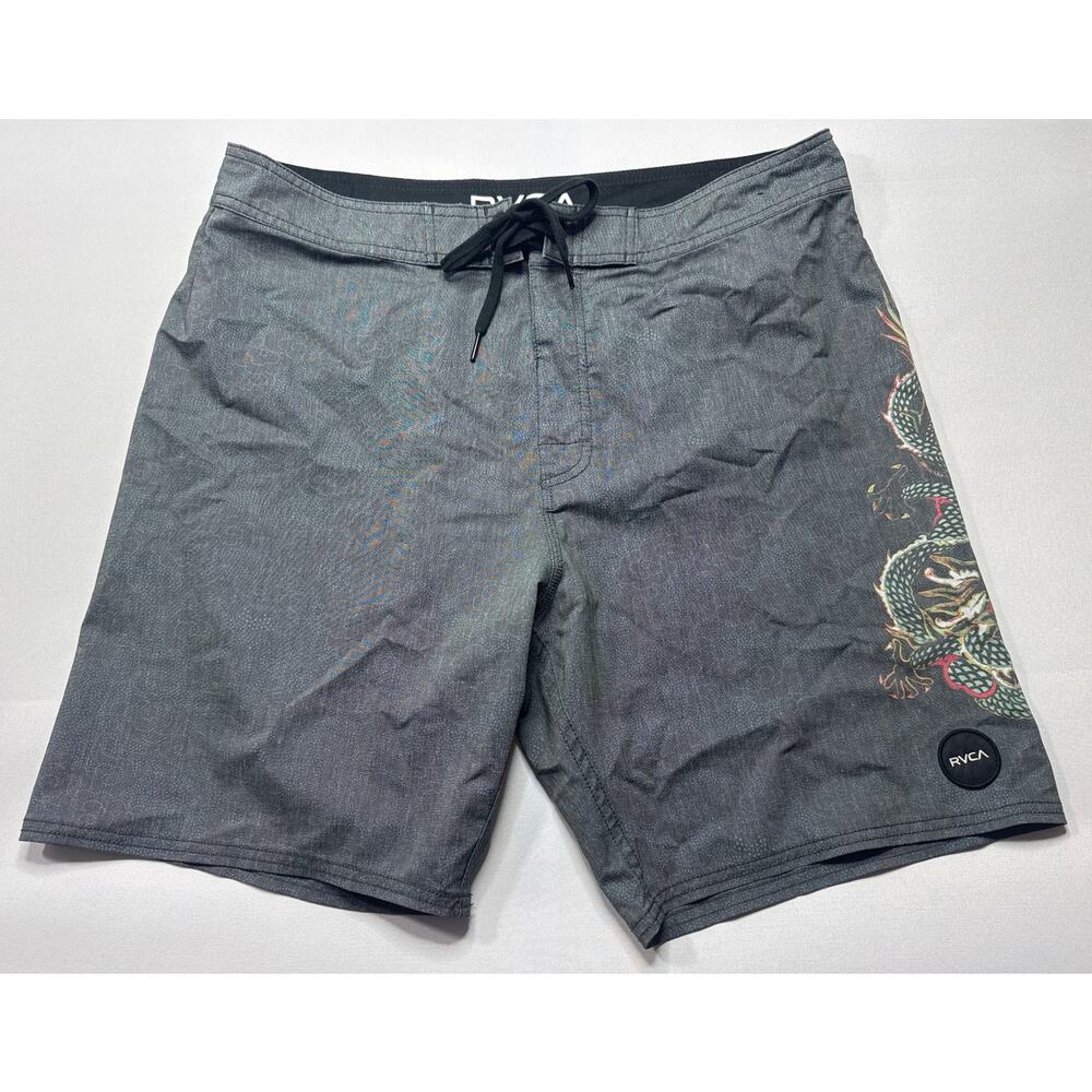 RVCA Men's Board Shorts Gray Neon Dragon Tattoo Art Board 4-Way Stretch - 34x7.5